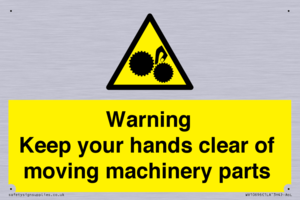 Warning - Keep your hands clear of moving machinery parts